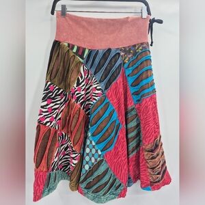 Rising International Multicolor Patchwork A-Line Skirt